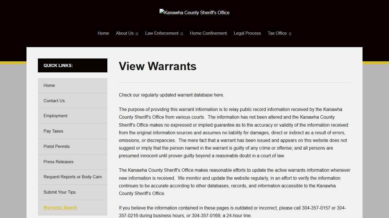 View Warrants – Kanawha County Sheriff's Office